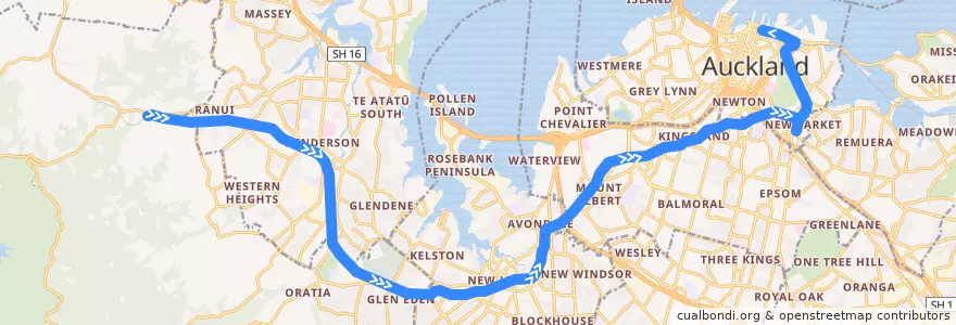 Mapa del recorrido Western Line: Swanson -> Britomart de la línea  en أوكلاند.