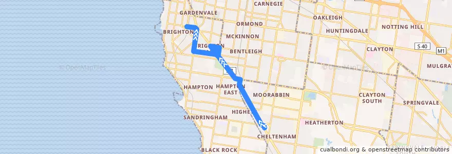 Mapa del recorrido Bus 823: Southland => North Brighton de la línea  en ولاية فيكتوريا.