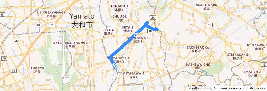 Mapa del recorrido 相鉄バス 旭28系統(ニュータウン南瀬谷→三ツ境駅) de la línea  en 가나가와현.