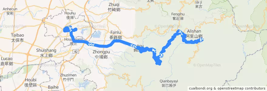 Mapa del recorrido 公路客運 7314: 達邦→嘉義(返程) de la línea  en مقاطعة شياي.