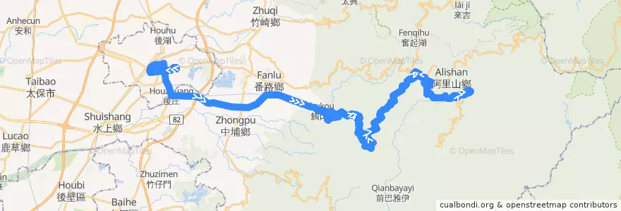 Mapa del recorrido 公路客運 7314: 嘉義→達邦(往程) de la línea  en Contea di Chiayi.