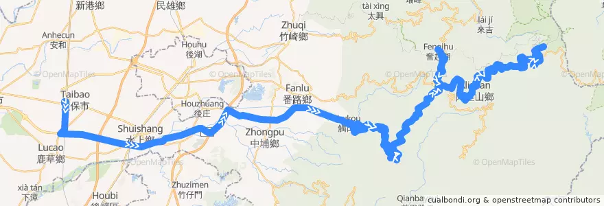 Mapa del recorrido 公路客運 7329A: 高鐵嘉義站→阿里山(台灣好行A線, 繞駛奮起湖, 往程) de la línea  en Цзяи.