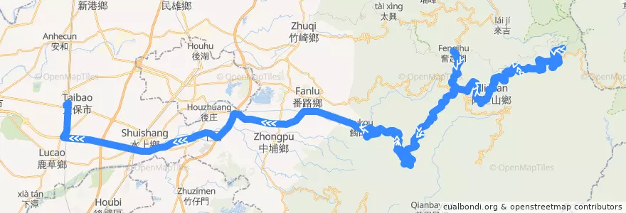 Mapa del recorrido 公路客運 7329A: 阿里山→高鐵嘉義站(台灣好行A線, 繞駛奮起湖, 返程) de la línea  en Condado de Chiayi.