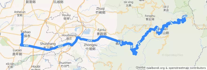 Mapa del recorrido 公路客運 7329: 阿里山→高鐵嘉義站(台灣好行A線, 返程) de la línea  en Contea di Chiayi.