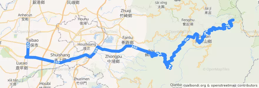 Mapa del recorrido 公路客運 7329: 高鐵嘉義站→阿里山(台灣好行A線, 往程) de la línea  en Landkreis Chiayi.