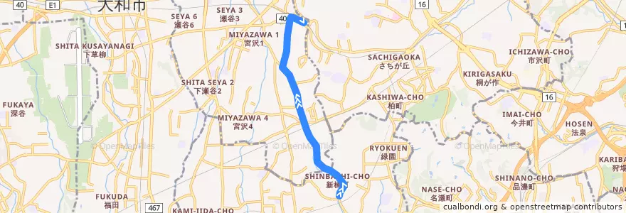 Mapa del recorrido 神奈中バス 境15系統(新橋町→三ツ境駅) de la línea  en Yokohama.