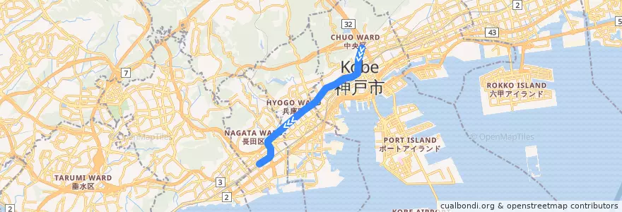 Mapa del recorrido 神戸市営地下鉄山手線 de la línea  en 神戸市.