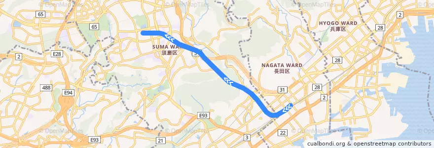 Mapa del recorrido 神戸市営地下鉄西神線 de la línea  en 須磨区.