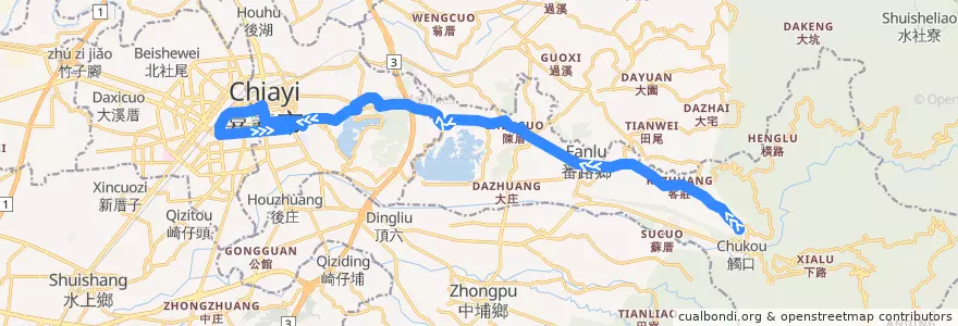 Mapa del recorrido 公路客運 7311: 埔尾→嘉義(往程) de la línea  en Condado de Chiayi.