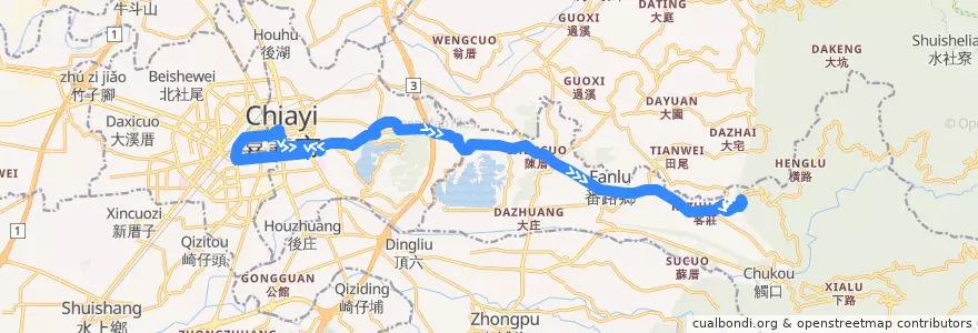 Mapa del recorrido 公路客運 7308: 嘉義→半天岩(往程) de la línea  en 嘉義縣.