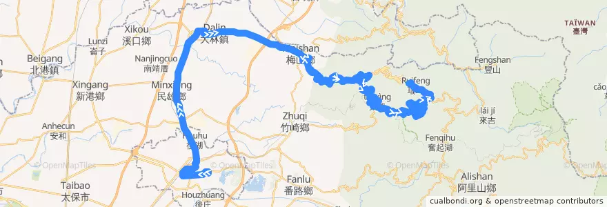 Mapa del recorrido 公路客運 7315: 嘉義→瑞峰(往程) de la línea  en Chiayi County.