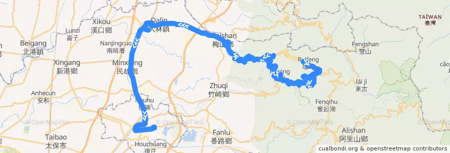 Mapa del recorrido 公路客運 7315A: 瑞峰→嘉義(繞駛慈濟醫院, 返程) de la línea  en 嘉義縣.