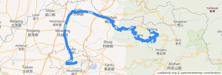 Mapa del recorrido 公路客運 7315: 瑞峰→嘉義(返程) de la línea  en 嘉義縣.