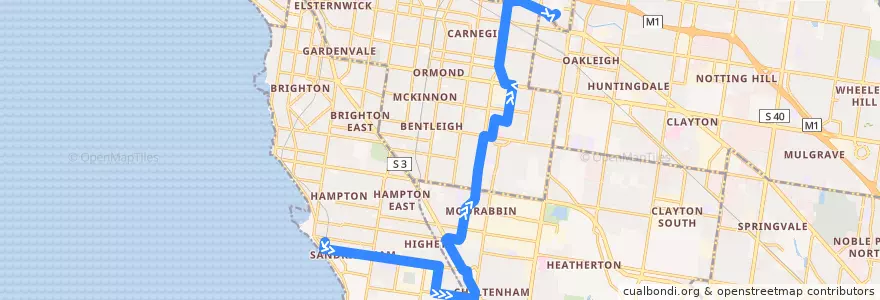 Mapa del recorrido Bus 822: Sandringham => Southland SC & Murrumbeena => Chadstone SC de la línea  en ولاية فيكتوريا.