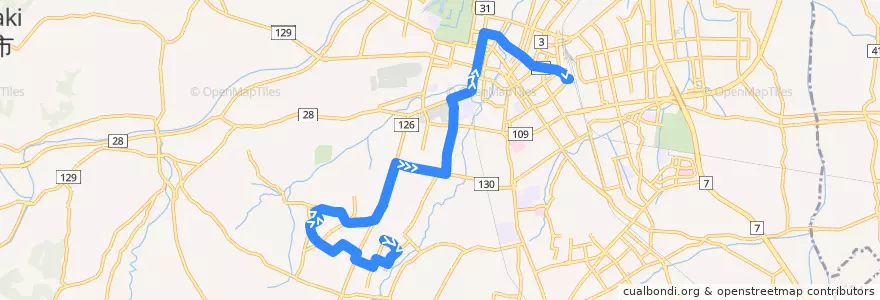 Mapa del recorrido 金属団地・桜ヶ丘線 de la línea  en 弘前市.