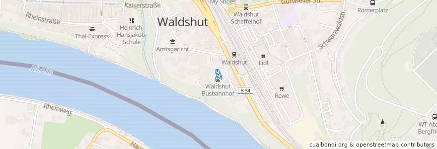 Mapa del recorrido Bus 7342: Waldshut Friedrichstraße Stadthalle => Waldshut Busbahnhof de la línea  en Waldshut-Tiengen.