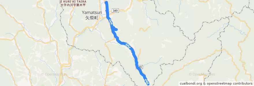 Mapa del recorrido 福島交通バス 大垬明神⇒矢祭ニュータウン⇒矢祭中学校 de la línea  en 矢祭町.