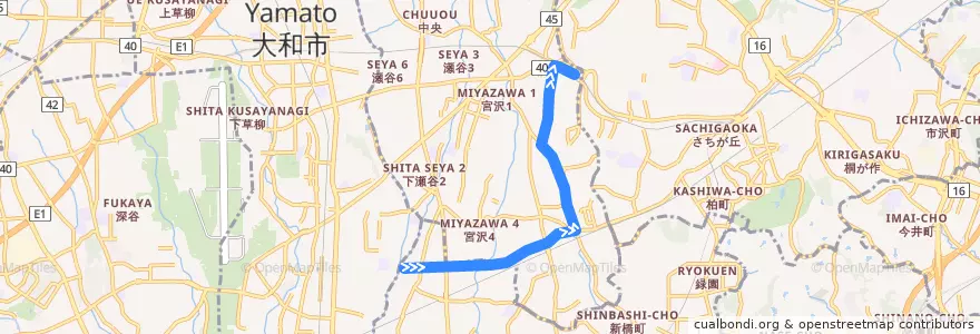Mapa del recorrido 神奈中バス 境01系統(上飯田車庫→三ツ境駅) de la línea  en Yokohama.