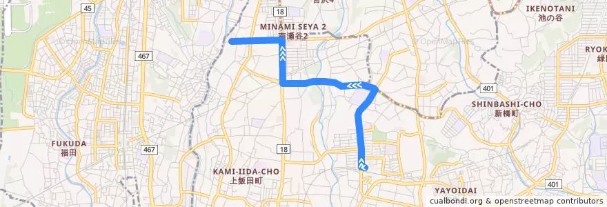 Mapa del recorrido 神奈中バス い11系統(いずみ野→上飯田車庫) de la línea  en 泉区.