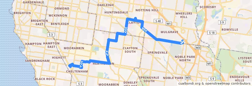 Mapa del recorrido Bus 631: Waverley Gardens SC => Monash University & Clayton => Southland SC de la línea  en Victoria.