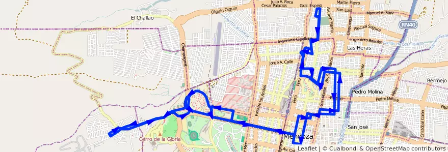 Mapa del recorrido 112 - B° La Favorita - U.N.C. - Gral. Paz  de la línea G03 en Ciudad de Mendoza.