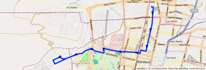 Mapa del recorrido 112 - Escuela Ponce de la línea G03 en Ciudad de Mendoza.