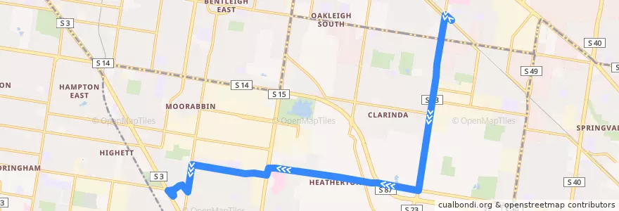 Mapa del recorrido Bus 821: Clayton => Heatherton => Southland de la línea  en City of Kingston.