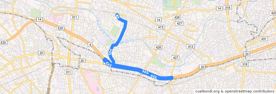 Mapa del recorrido 南北バス すぎ丸 de la línea  en 杉並区.