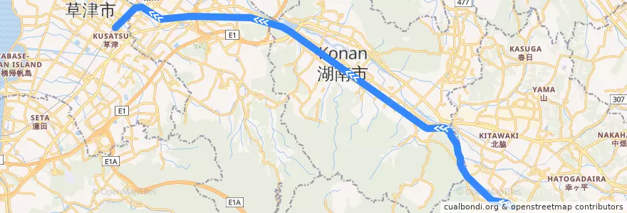 Mapa del recorrido 草津線下り:貴生川 => 草津 de la línea  en Shiga Prefecture.