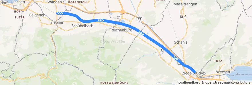 Mapa del recorrido S27: Siebnen-Wangen => Ziegelbrücke de la línea  en Швейцария.