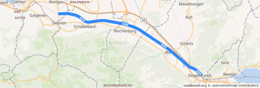Mapa del recorrido S27: Ziegelbrücke => Siebnen-Wangen de la línea  en Schweiz/Suisse/Svizzera/Svizra.