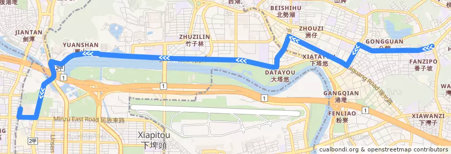 Mapa del recorrido 台北市 21 捷運文德站→捷運圓山站 de la línea  en تایپه.