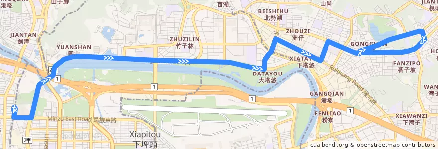 Mapa del recorrido 台北市 21 捷運圓山站→捷運文德站 de la línea  en Taipei.