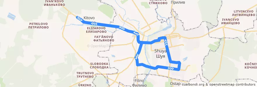 Mapa del recorrido Автобус №3a: Китово - Педуниверситет de la línea  en городской округ Шуя.