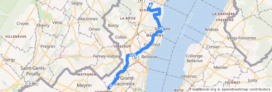 Mapa del recorrido Bus 50: Versoix-Centre Sportif → Aéroport de la línea  en ژنو.