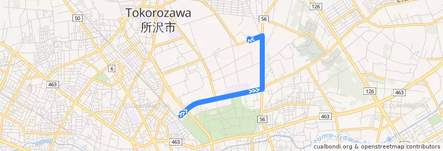 Mapa del recorrido 並木通り団地 行き de la línea  en 所沢市.