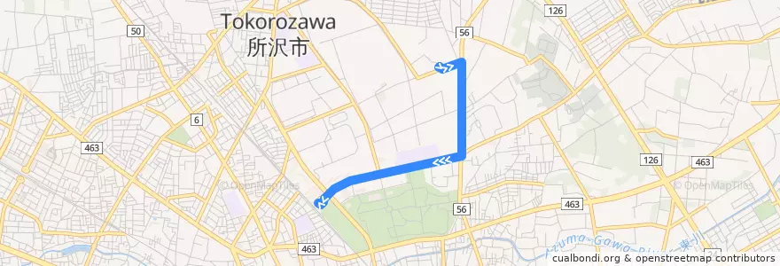 Mapa del recorrido 航空公園駅 行き de la línea  en Токородзава.