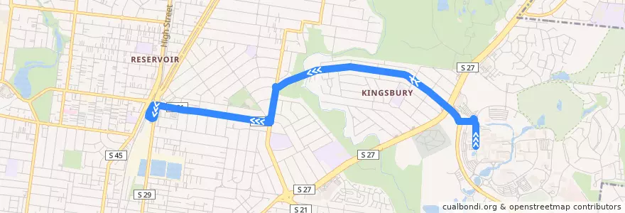 Mapa del recorrido Bus 301: La Trobe University (Bundoora Campus) => Reservoir Station de la línea  en City of Darebin.