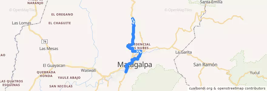 Mapa del recorrido Ruta 13: Los Lipes - El Cementerio de la línea  en Matagalpa (Municipio).