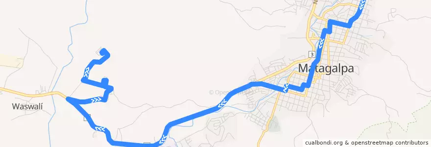 Mapa del recorrido Ruta 7: Mercado Guanuca -> Barrio Habitad de la línea  en Matagalpa (Municipio).
