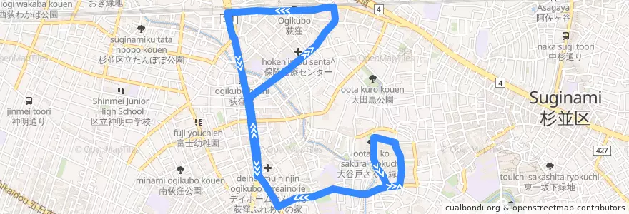 Mapa del recorrido 川南線 de la línea  en 杉並区.
