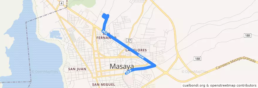 Mapa del recorrido Ruta 20: Mercado -> Santa Teresa de la línea  en Masaya (Municipio).