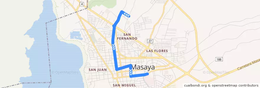 Mapa del recorrido Ruta 20: Santa Teresa - Mercado de la línea  en Masaya (Municipio).