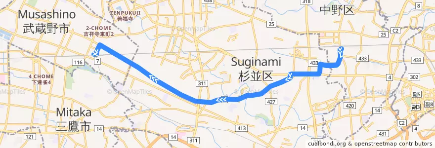 Mapa del recorrido 成宗線 de la línea  en 도쿄도.