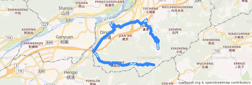 Mapa del recorrido 新北市 571 善息寺-南天母廣場 (返程) de la línea  en Новый Тайбэй.