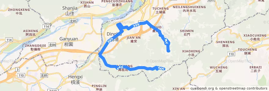 Mapa del recorrido 新北市 571 善息寺-南天母廣場 (往程) de la línea  en Neu-Taipeh.