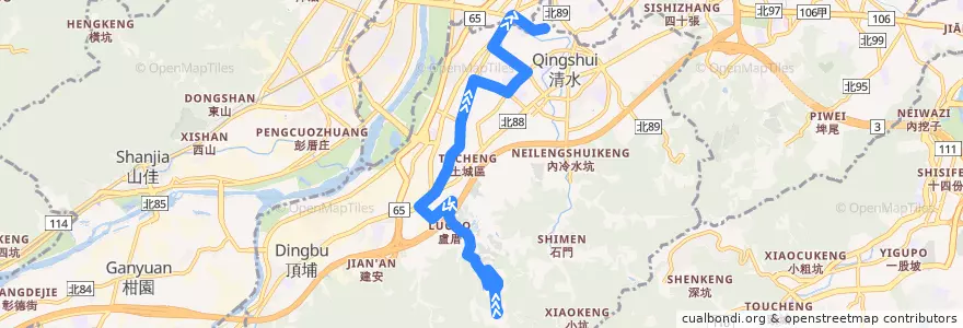 Mapa del recorrido 新北市 573 信義國小-南天母廣場 (返程) de la línea  en 土城區.