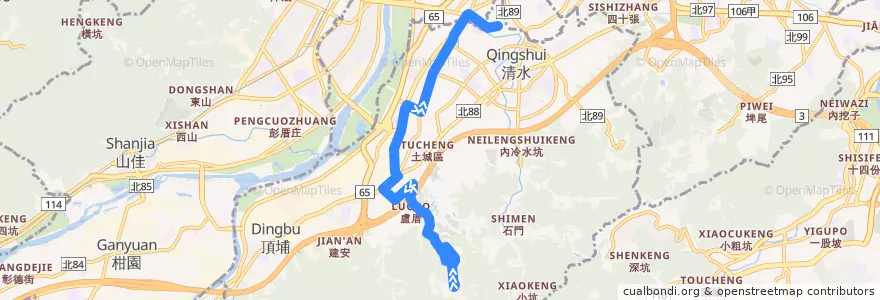 Mapa del recorrido 新北市 574 信義國小-南天母廣場 (返程) de la línea  en 土城區.