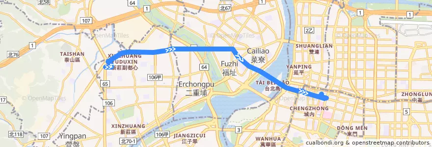 Mapa del recorrido 行政院新莊聯合辦公大樓通勤專車(往程) de la línea  en تايبيه الجديدة.