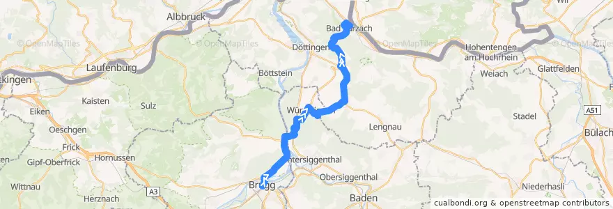 Mapa del recorrido Bus 360: Brugg AG => Bad Zurzach de la línea  en Аргау.